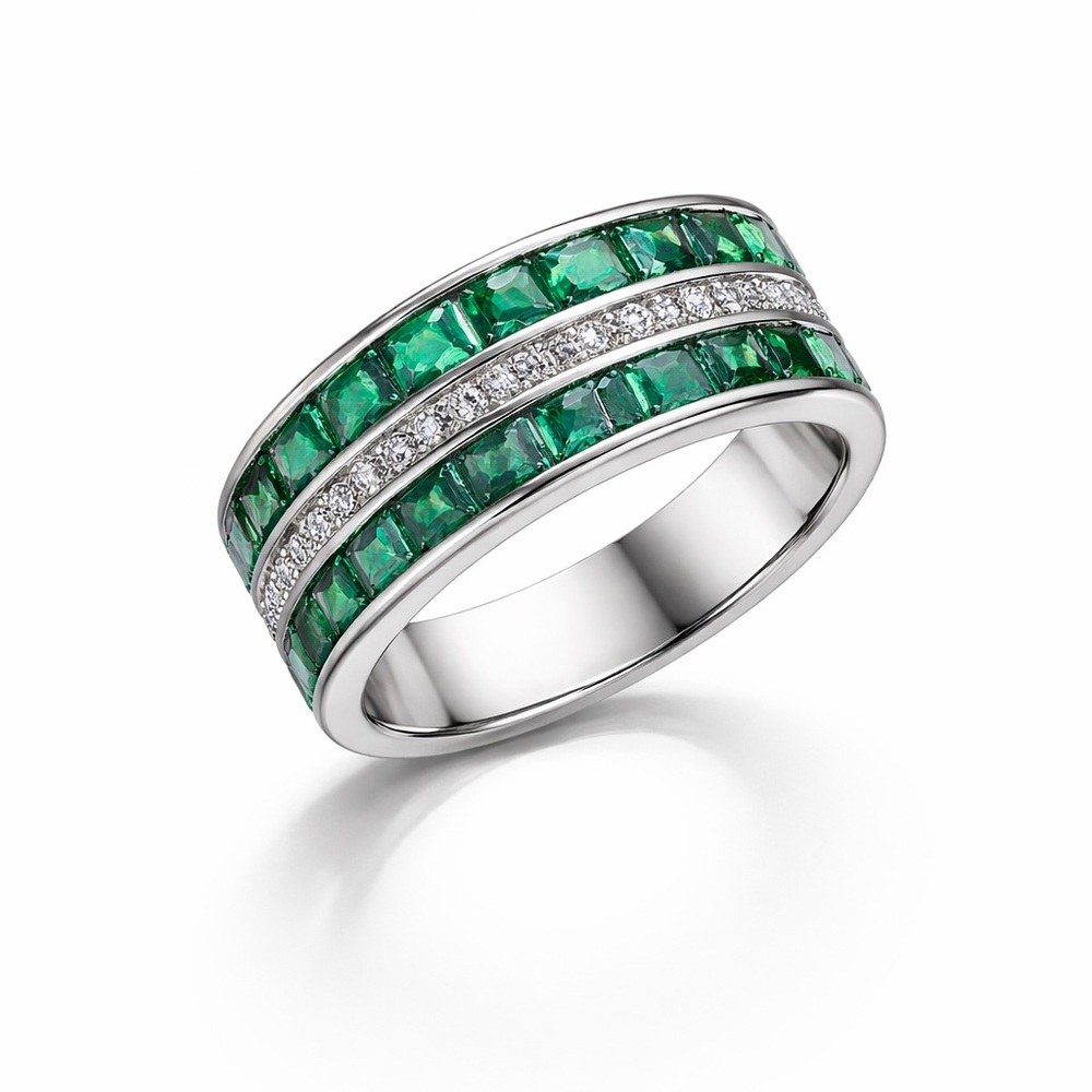 LeRose by Lexi and Rose - Sterling Silver Three-Row Gemstone Ring